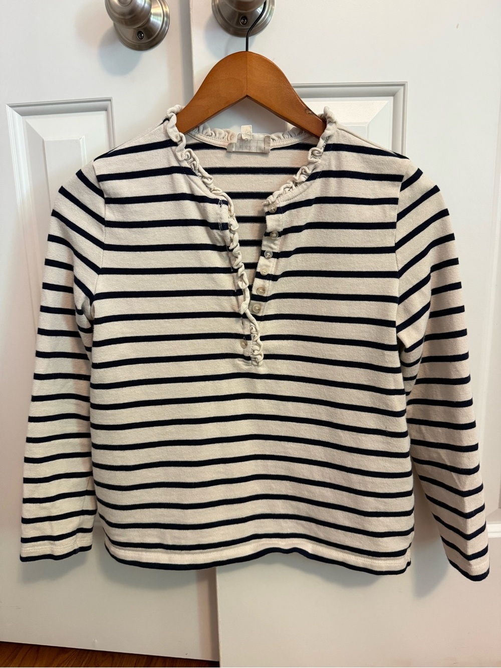 Sezane Gael Mariniere Striped Long Sleeve Top with Ruffles Size XS